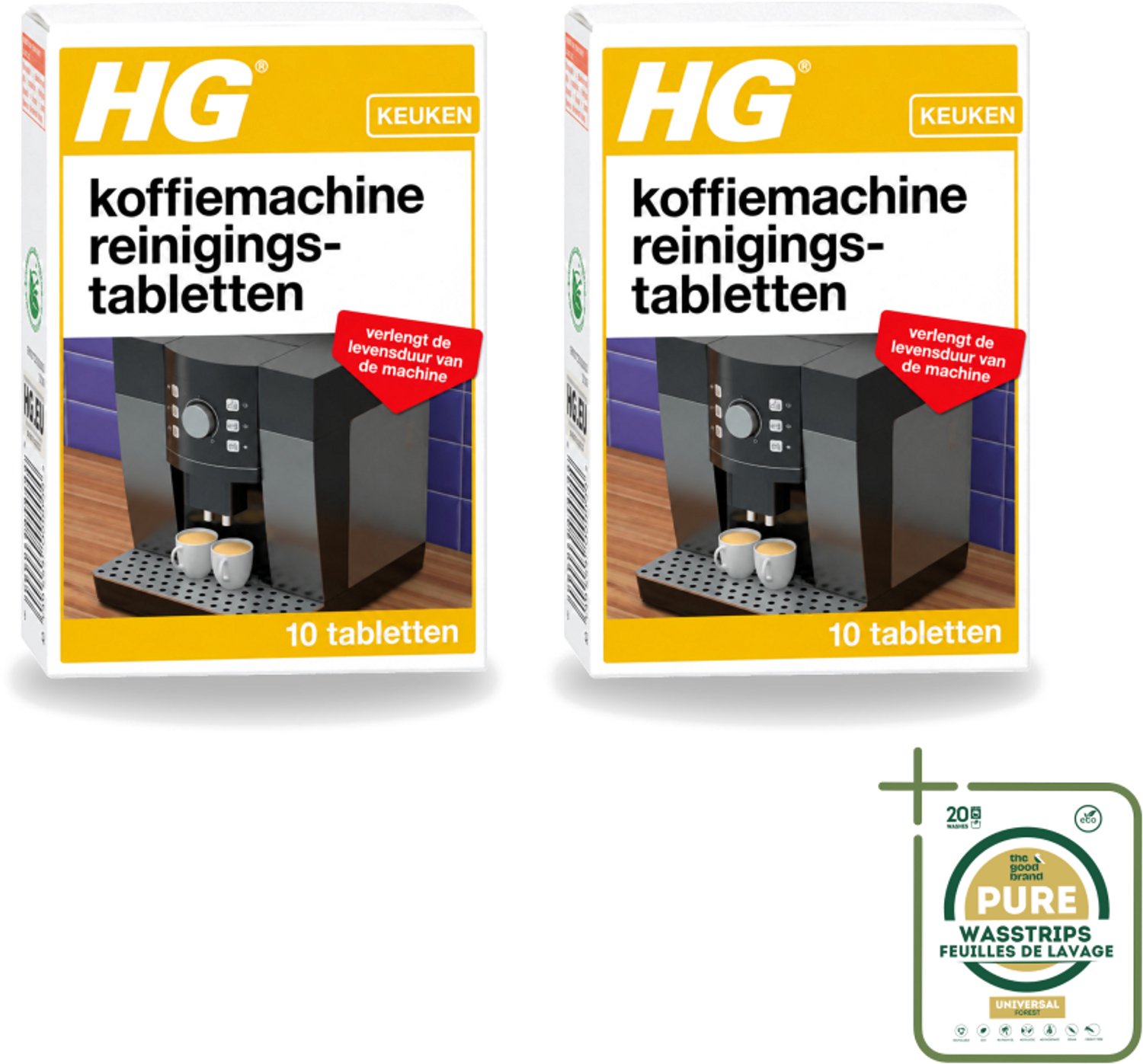 2 x HG - Koffiemachine Reinigingstabletten - Verlengt Levensduur Machine - 10 Tabletten - Wasstrips - Koffiemachine Reinigen - Koffiemachine Ontkalken - Koffiemachine Schoonmaken - Koffiemachine Onderhoud - Koffiemachine Reinigingstabletten