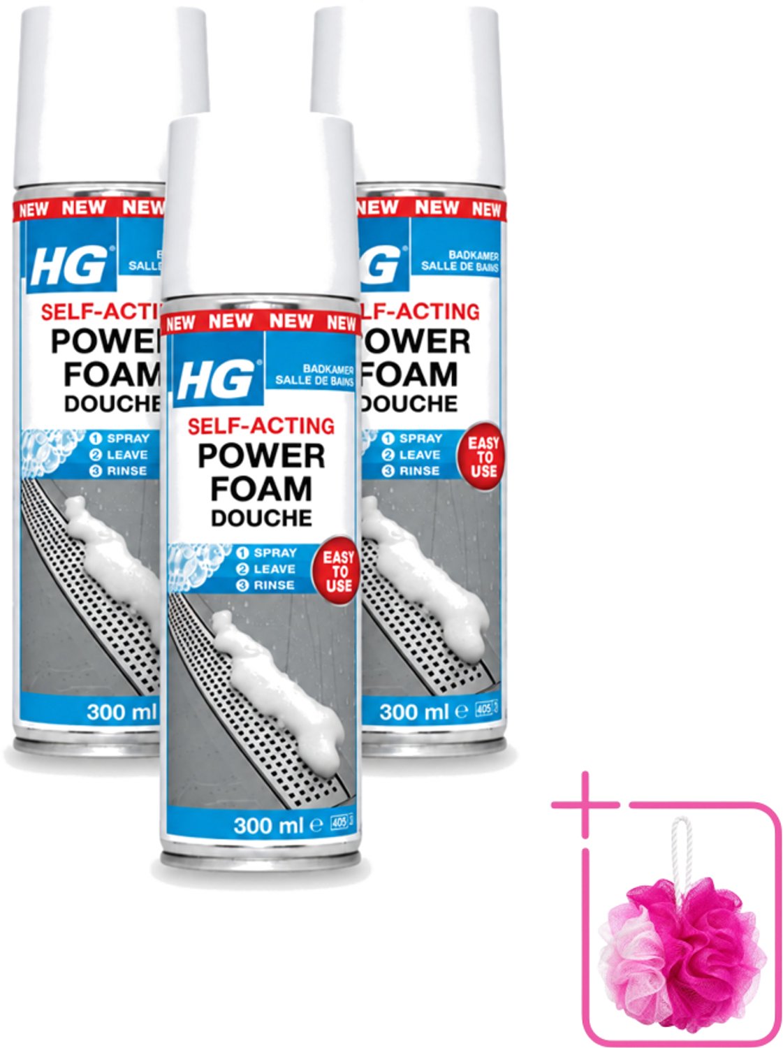 3 x HG - Badkamer - Badkamerreiniger - Power Foam Douche - Zelf-Activerend - 300 ml - Bulkverpakking - Badkamerreiniger - Douchemop - Schuimreiniger