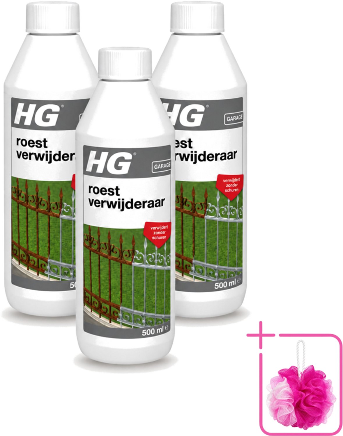 3 x HG - Roestverwijderaar - Verwijdert Zonder Schuren - Snel & Effectief - 500 ml - Bulkverpakking - Roestverwijderaar - Douchemop - Roestverwijderen