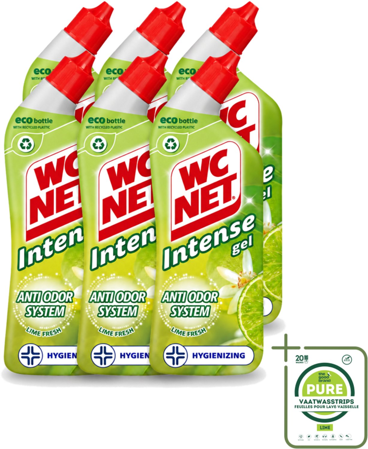 6 x WC Net - Toiletreiniger - Gel - Met Limoen- 750 ml - Grootverpakking - Vaatwasstrips - WC Net - Toilet Reiniger - Toilet Reinigen - Toilet Geur - Toilet Reinigingsgel