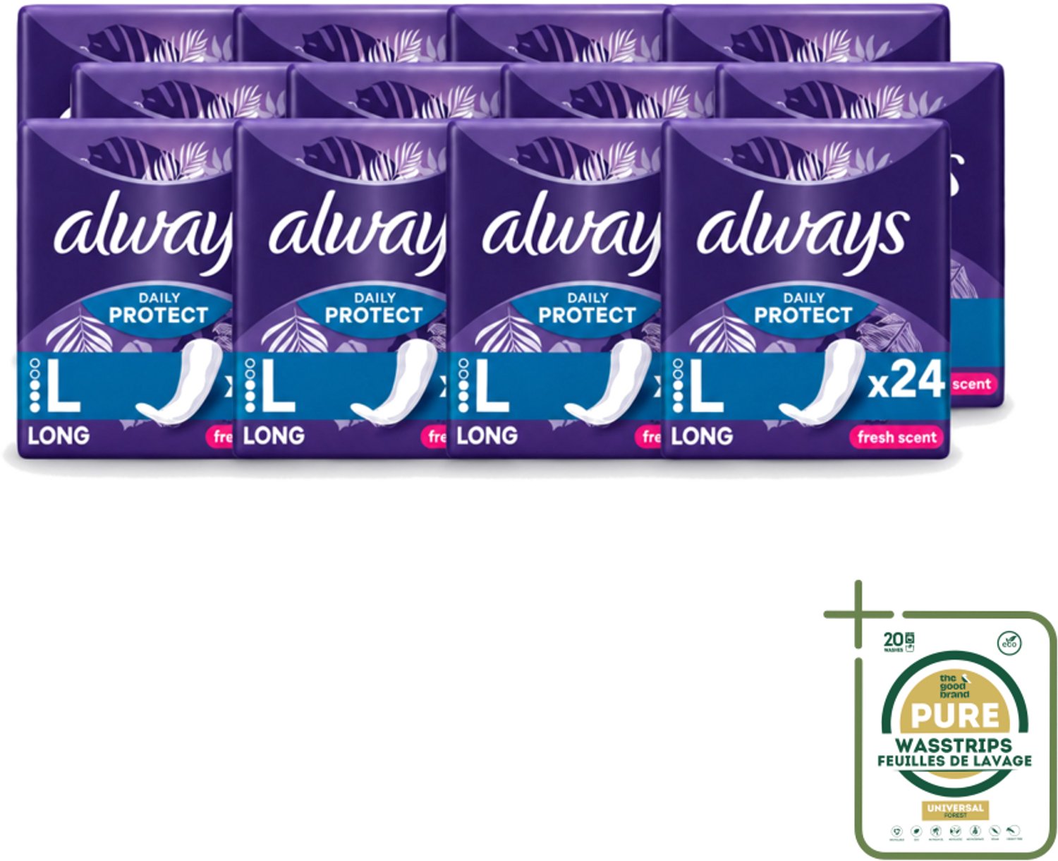 12 x Always – Inlegkruisjes – Long Fresh Scent – 24 Inlegkruisjes - Inlegkruisjes - Frisse Geur - Lang Inlegkruis - Dagelijkse Bescherming - Extra Dekking