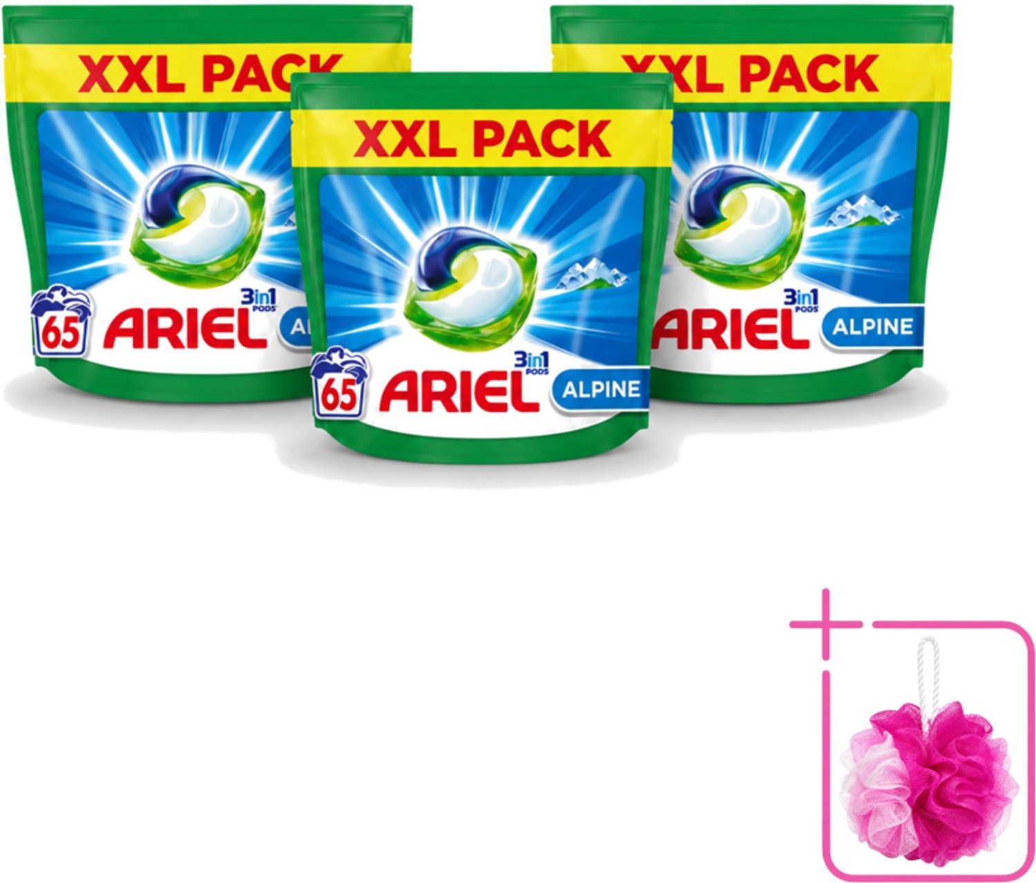 3 x Ariel – Pods 3in1 – Alpine – 1319 g – 65 wasbeurten - Bulkverpakking - Ariel Pods 3in1 Alpine - Douchemop - 65 wasbeurten
