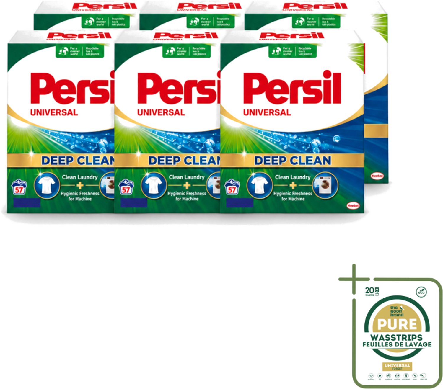 6 x Persil – Waspoeder – Witte Was - 57 Wasbeurten - Wasstrips - Wasmiddel - Waspoeder - Diep Reinigen - Vlekken Verwijderen - Frisheid