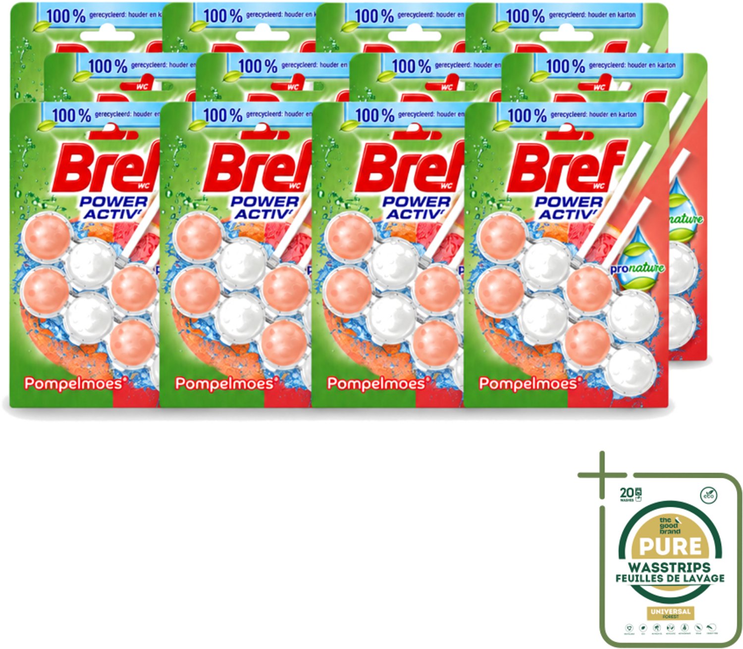 12 x Bref – Toiletblok – Pronature Pompelmoes – Duo Pack - Wasstrips - Bref Pronature - Pompelmoes Toilet - Duurzame Toilet - Citrus Toiletverfrisser - Toiletblok Duo Pack