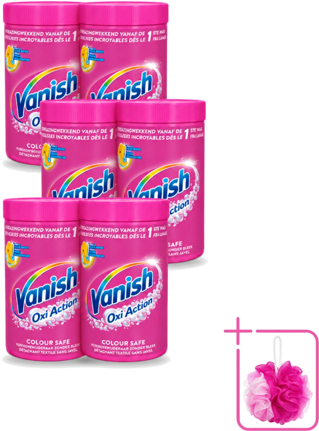 6 x Vanish Oxi Action - Veilige Kleur - Vlekkenverwijderaar Poeder - Zonder Bleek - Gekleurde Was - 1.5 Kg - Bulkverpakking - Vlekverwijderaar - Douchemop - Kleur veilig