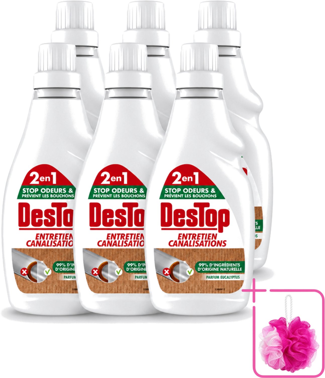 6 x DesTop - Onderhoud Leidingen - Ecologisch met Witte Azijn - Natuurlijke Ingrediënten - Eucalyptusgeur - 750 ml - Bulkverpakking - Leidingen onderhouden - Douchemop - Ecologisch onderhoud