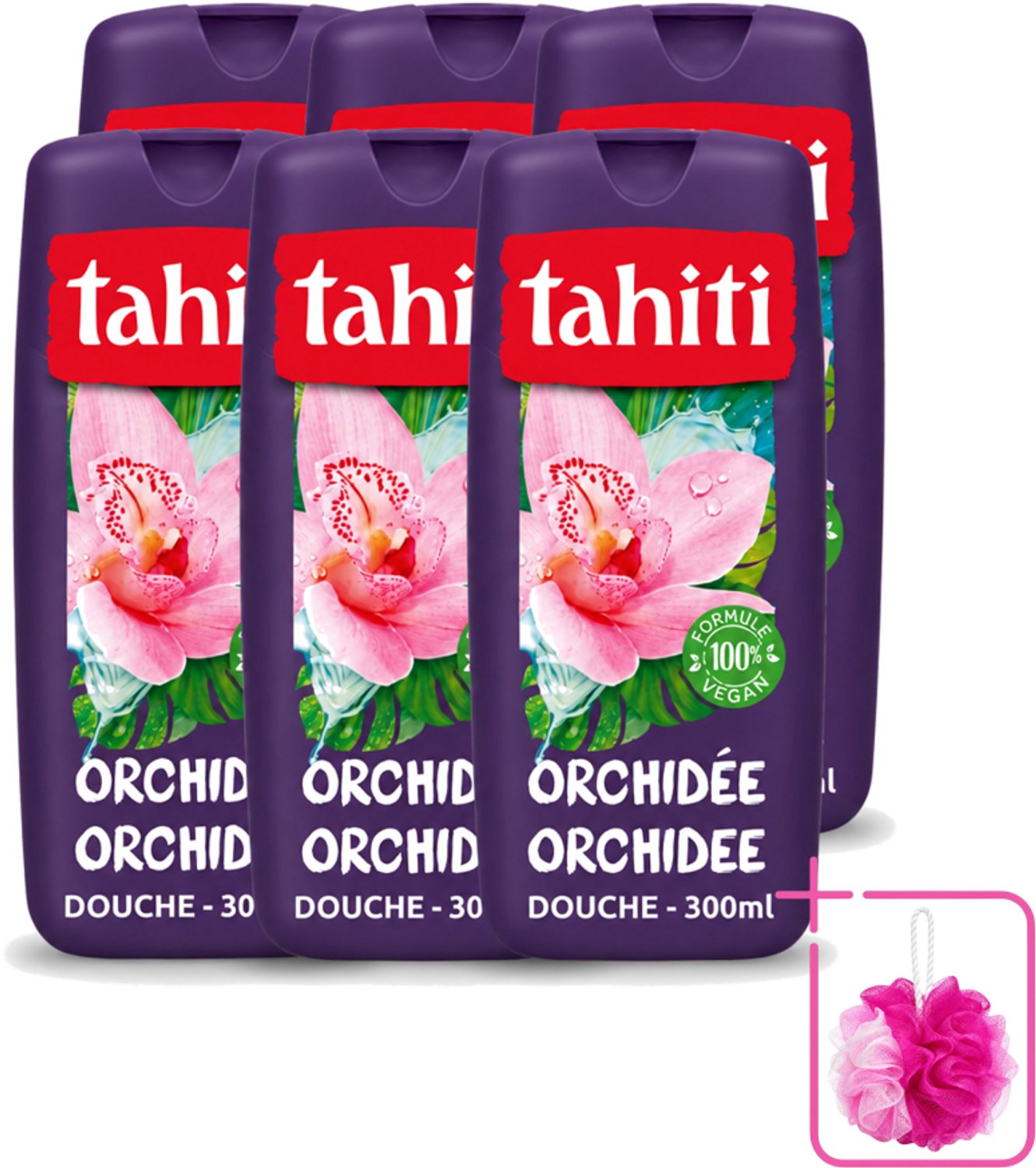 6 x Tahiti - Douchegel - Orchidee - 100% Vegan - 300 ml - Bulkverpakking - Douchegel orchidee - Douchemop - Orchidee geur
