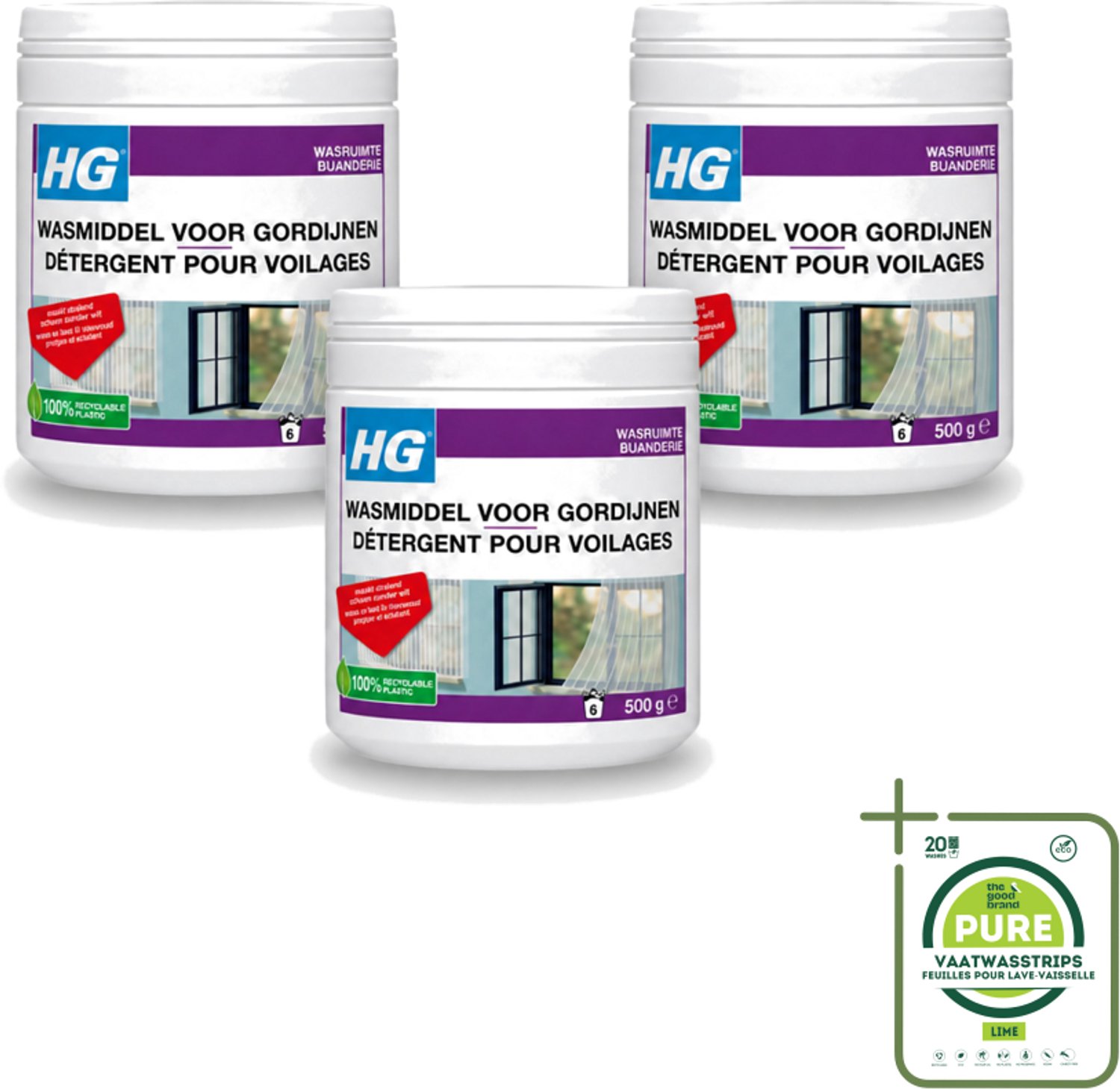 3 x HG - Wasruimte - Wasmiddel Voor Gordijnen - 500 g - Grootverpakking - Vaatwasstrips - Wasmiddel Vitrage - Reinigen Vitrage - Vitrage Reinigen - Witte Vitrage - Vitrage Wasmiddel