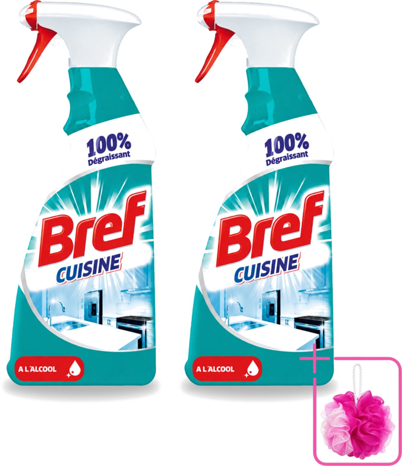 2 x Bref Keuken - Reinigingsspray - Ontvetter - Met Alcohol - 750 ml - Bulkverpakking - Keuken reinigen - Douchemop - Ontvetter