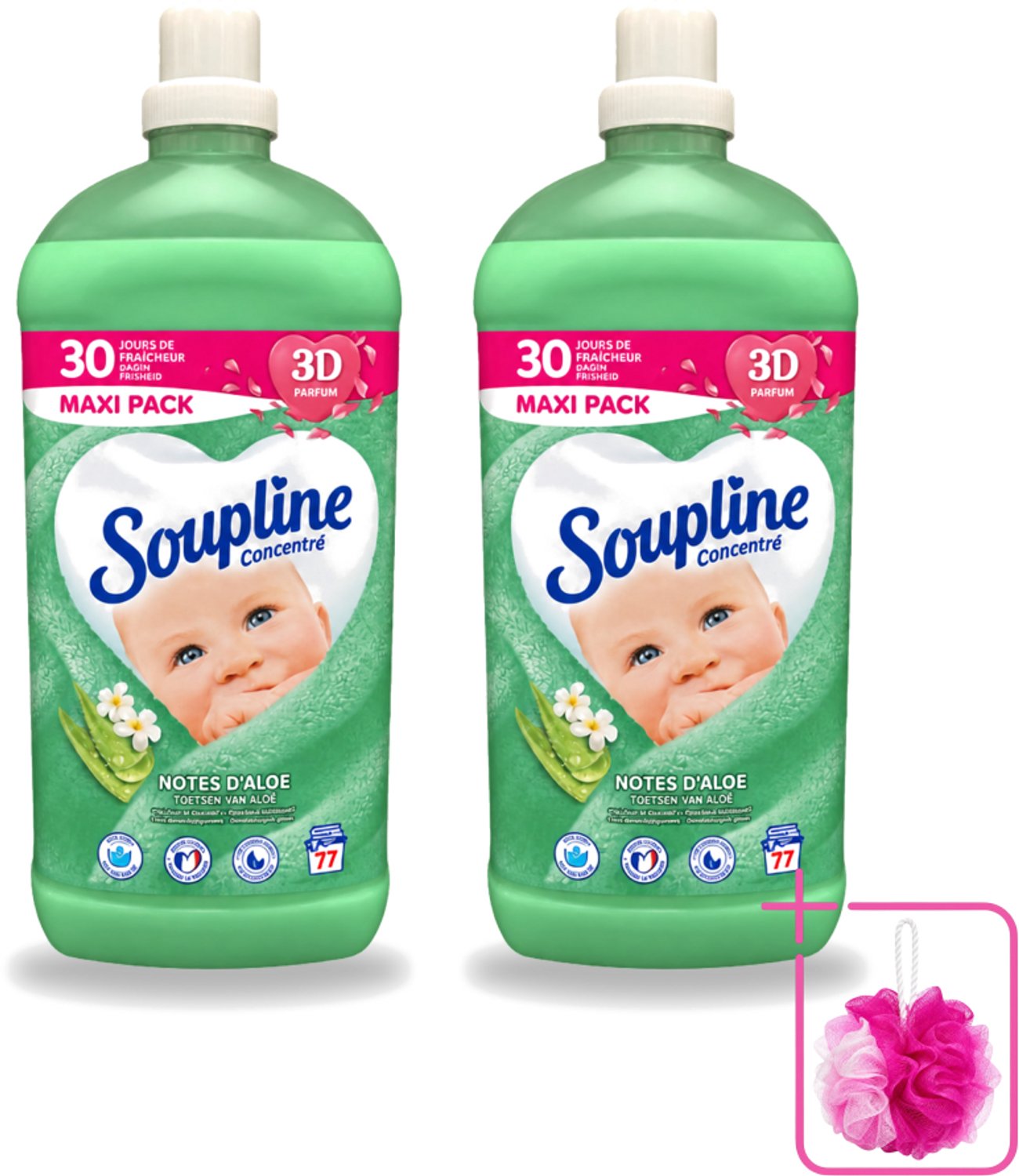 2 x Soupline - Wasverzachter - Aloë Vera Concentraat - 77 Wasbeurten - Bulkverpakking - Wasverzachter aloë vera - Douchemop - Wasverzachter voor kleding