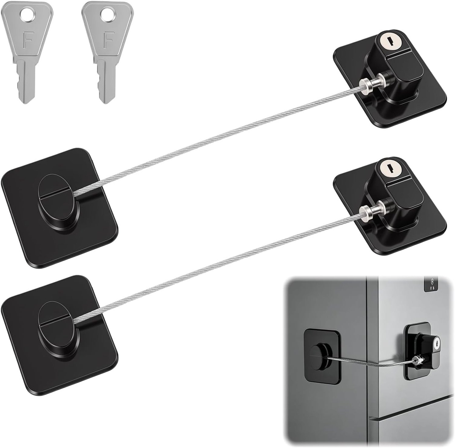 Set van 2 Koelkastsloten met Lijm, Geen Boren Nodig, Kindveilige Sloten voor Koelkasten, Lades en Kasten, Ideaal voor Baby's en Huisdieren, Eenvoudig te Installeren