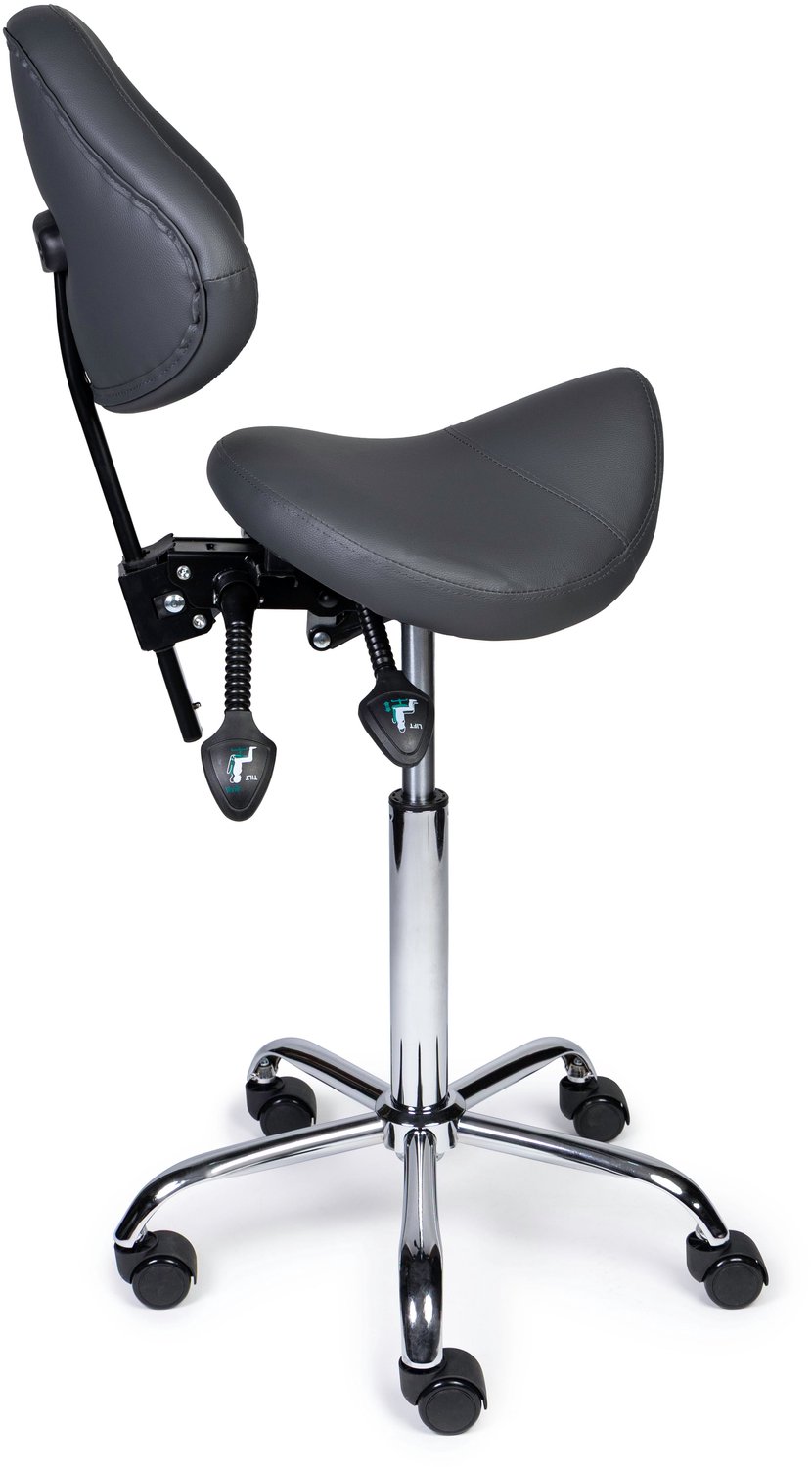 Ergonomische Zadelkruk met Rugleuning Expert Grijs op Wielen Hoge uitvoering (70-84cm) / Zonder voetensteun / Voetdoppen