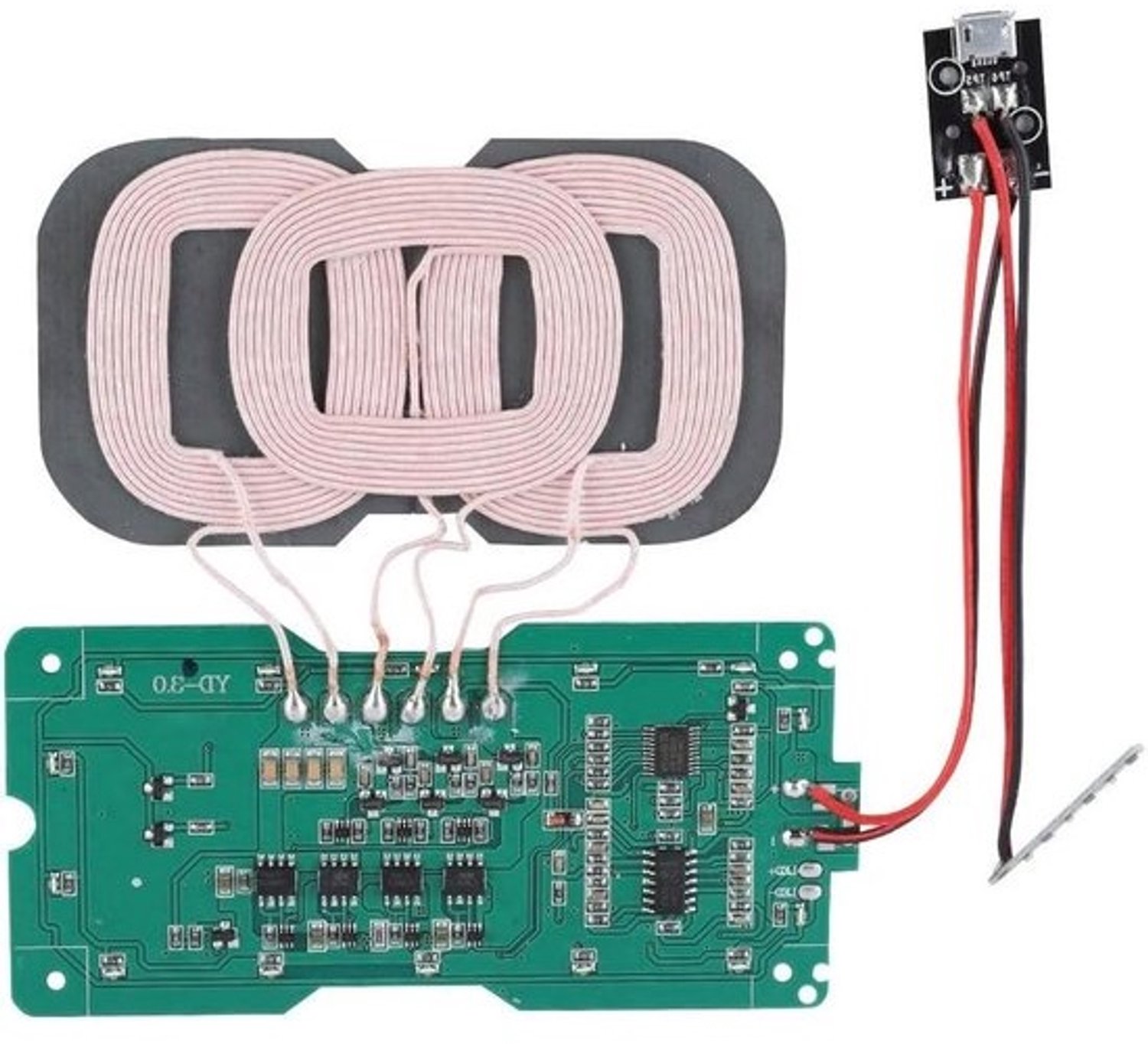 Draadloze Oplader Module - Zender Printplaat - Snel Telefoon Laden - Drie Spoelen Design - 104 x 52 mm - Zwart