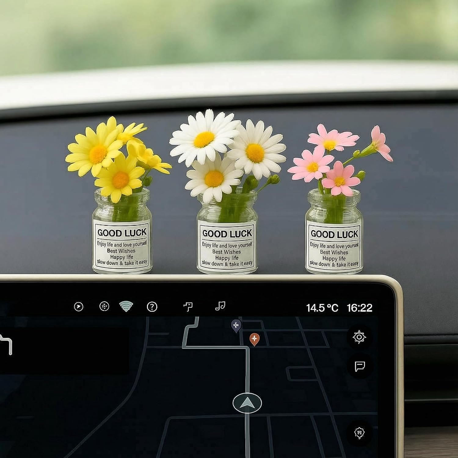 Mini Daisy auto decoratie set - 3 stuks - schattige dashboard accessoires - vrolijke interieur decoratie - ShopVlot
