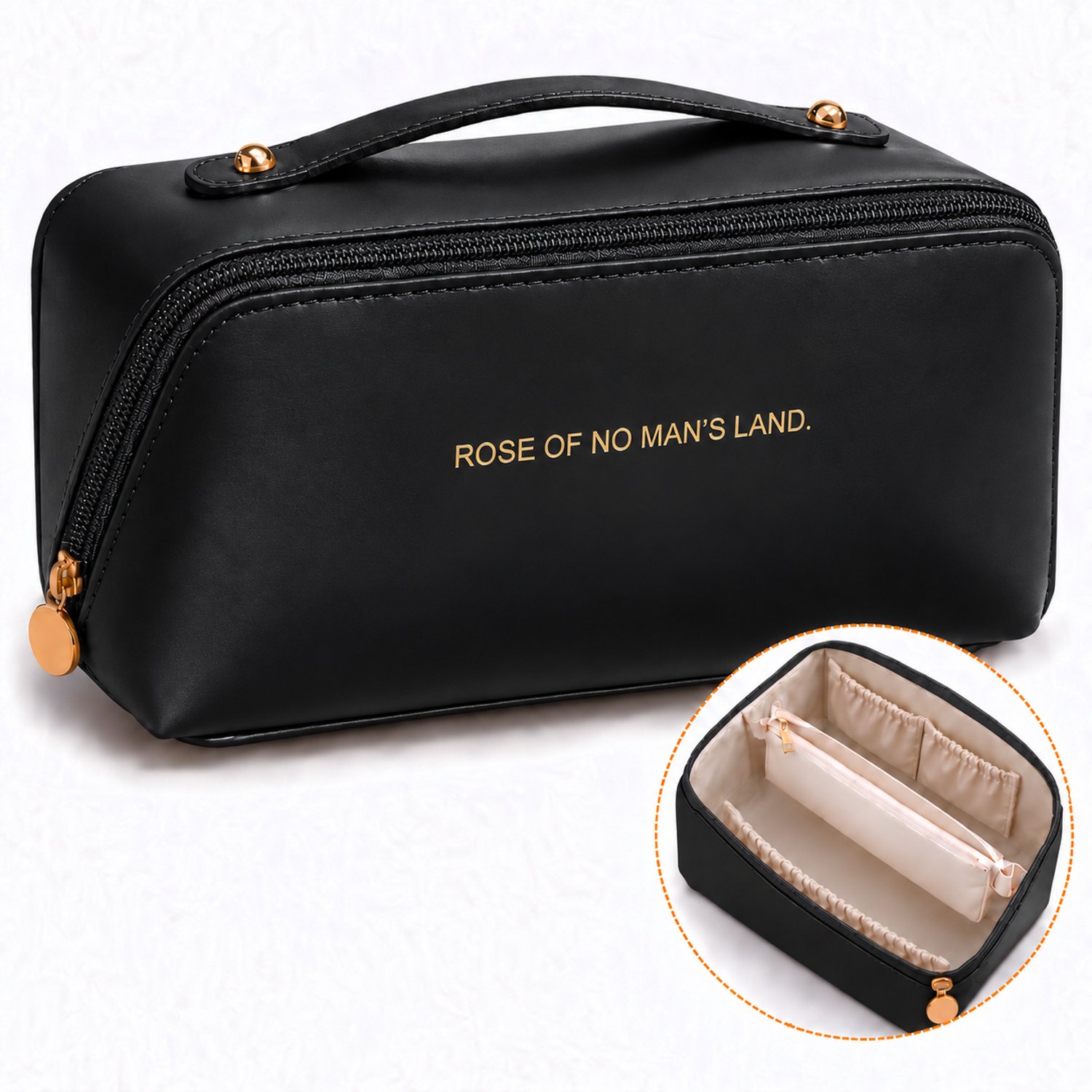 DIVERZA Toilettas Dames – PU Leer – Ruime Indeling met Ritsvak – Make-up Tas – 23 x 11,5 x 12,5 cm – Zwart
