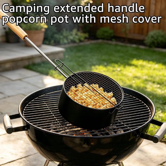 Outdoor Popcornpan - Zwart - 67 x 18 x 7,5 cm - Anti-aanbaklaag en Hittebestendige Handgreep - Voor Kampvuur en Buitengebruik — afbeelding 4
