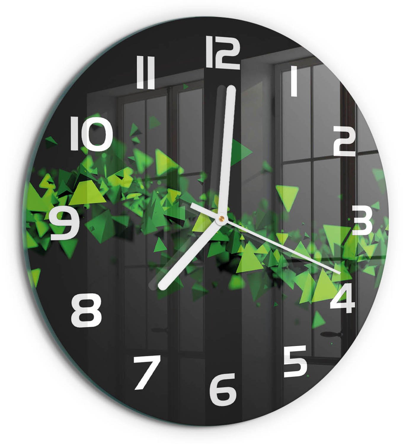 TULUP Wandklok - Geometrische golf Decoratieve Glazen Klok - fi30 cm - Groente Glazen Wandklok Design - Witte handen - Ronde Klok - Glazen Klok Met Print - Wandklok Glas Met Motief