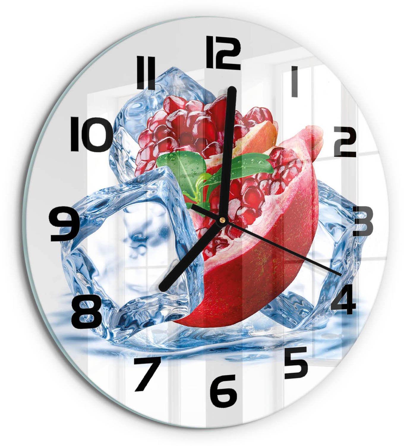 TULUP Wandklok - IJsgranaat Glazen Wandklok Design - fi30 cm - Rood Klok Glas Met Opdruk - Zwarte handen - Ronde Klok - Wandklok Glas Met Motief - Decoratieve Glazen Klok