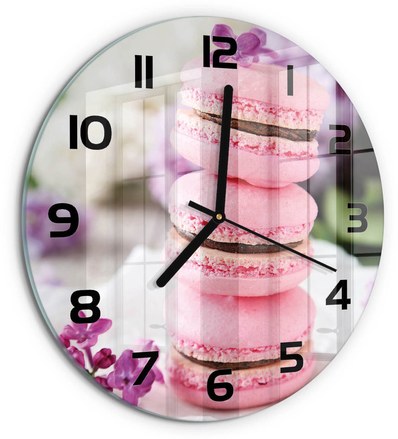TULUP Wandklok - Cookies Klok Glas Met Opdruk - fi30 cm - Roze Moderne Wandklok Glas - Zwarte handen - Ronde Klok - Decoratieve Glazen Klok - Glazen Wandklok Design