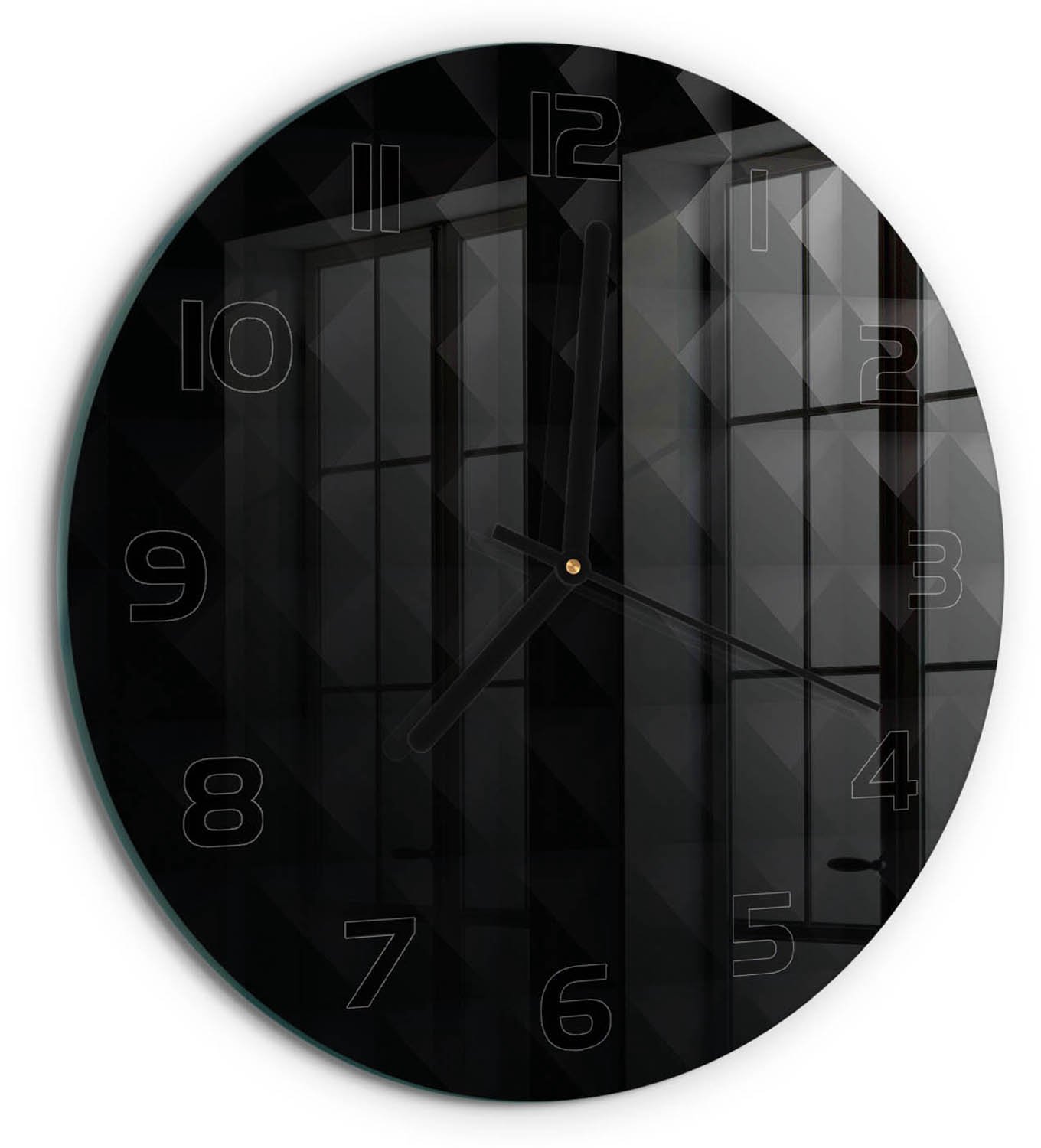 TULUP Wandklok - Abstracte achtergrond Glazen Klok Met Print - fi30 cm - Zwart Wandklok Glas Met Motief - Zwarte handen - Ronde Klok - Wandklok Glas Decoratie - Gekleurde Glazen Klok