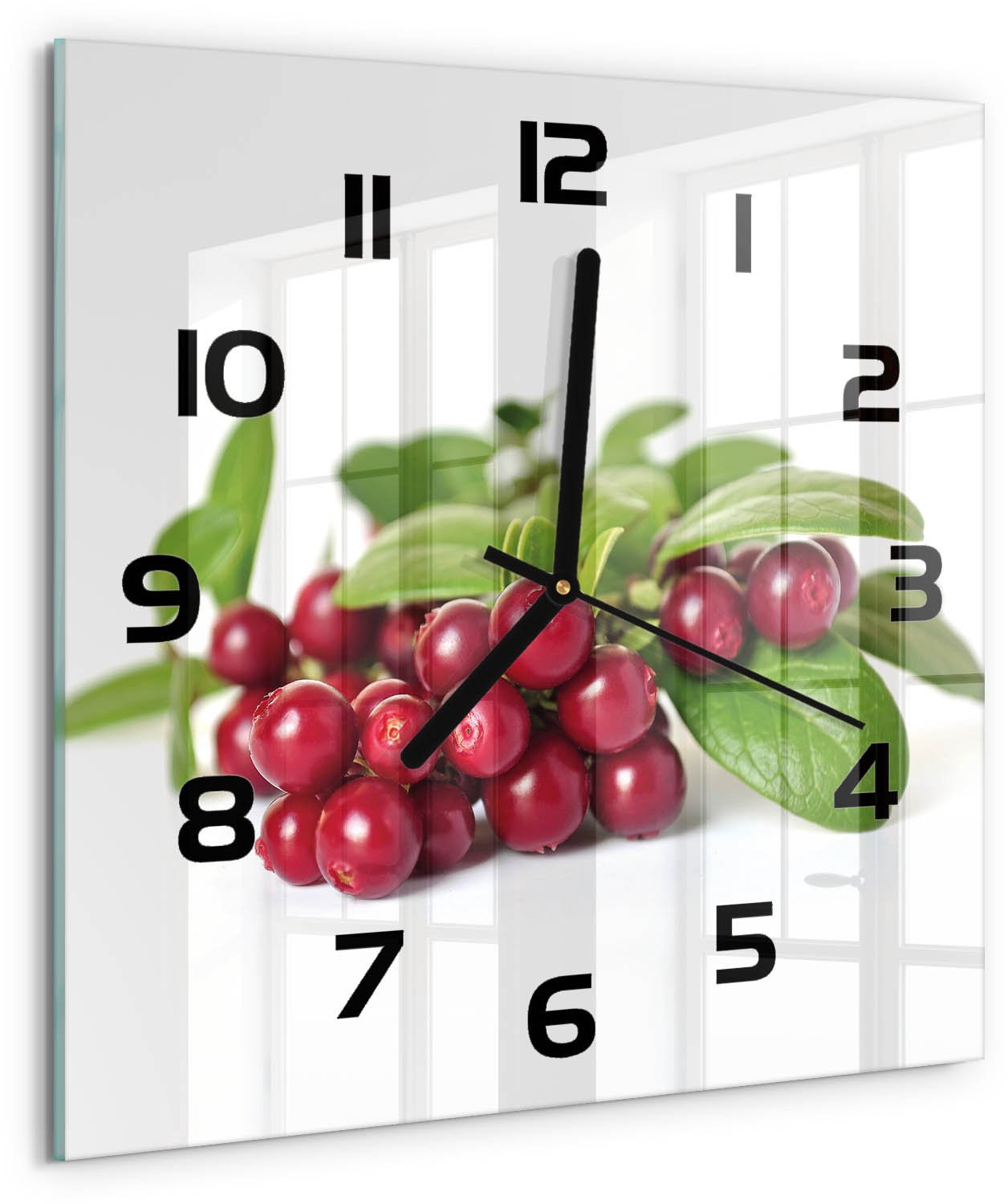 Tulup Wandklok - Cranberries Wandklok Glas Decoratie - 30x30 cm - Rood Gekleurde Glazen Klok - Zwarte handen - Vierkante Klok - Klok Glas Met Opdruk - Moderne Wandklok Glas