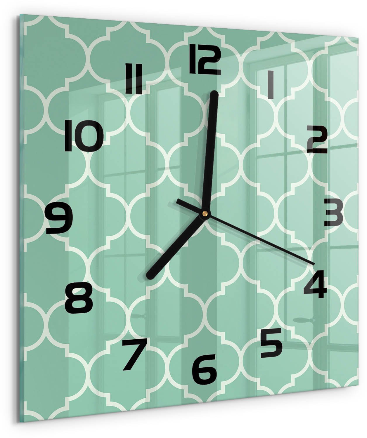Tulup Wandklok - Marokkaanse achtergrond Wandklok Glas Met Motief - 30x30 cm - Groente Decoratieve Glazen Klok - Zwarte handen - Vierkante Klok - Gekleurde Glazen Klok - Glazen Klok Met Print