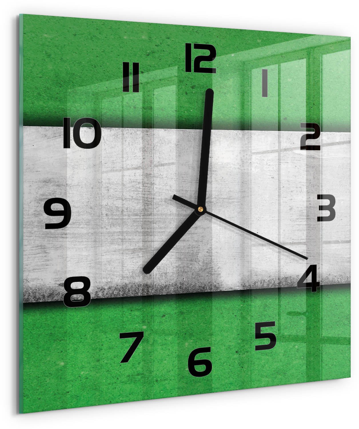 TULUP Wandklok - Groene muur Klok Glas Met Opdruk - 30x30 cm - Groente Moderne Wandklok Glas - Zwarte handen - Vierkante Klok - Decoratieve Glazen Klok - Glazen Wandklok Design