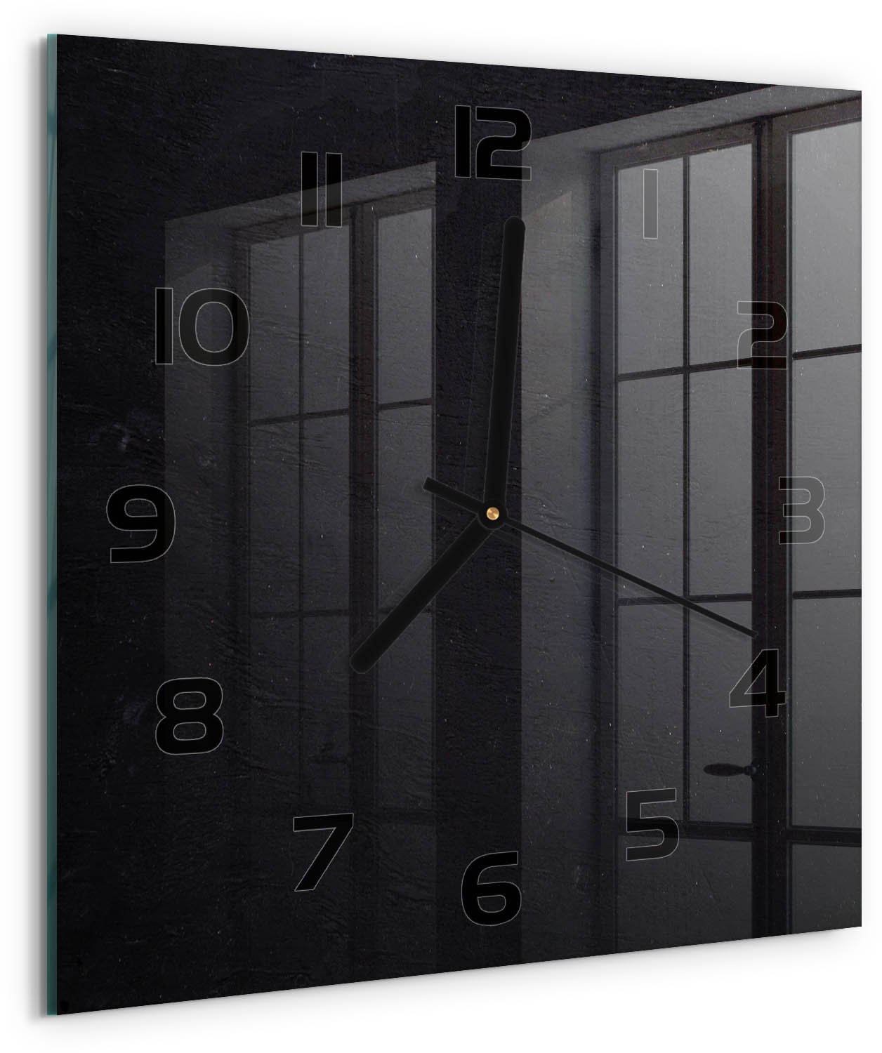 TULUP Wandklok - Prikbord Klok Glas Met Opdruk - 30x30 cm - Zwart Moderne Wandklok Glas - Zwarte handen - Vierkante Klok - Decoratieve Glazen Klok - Glazen Wandklok Design
