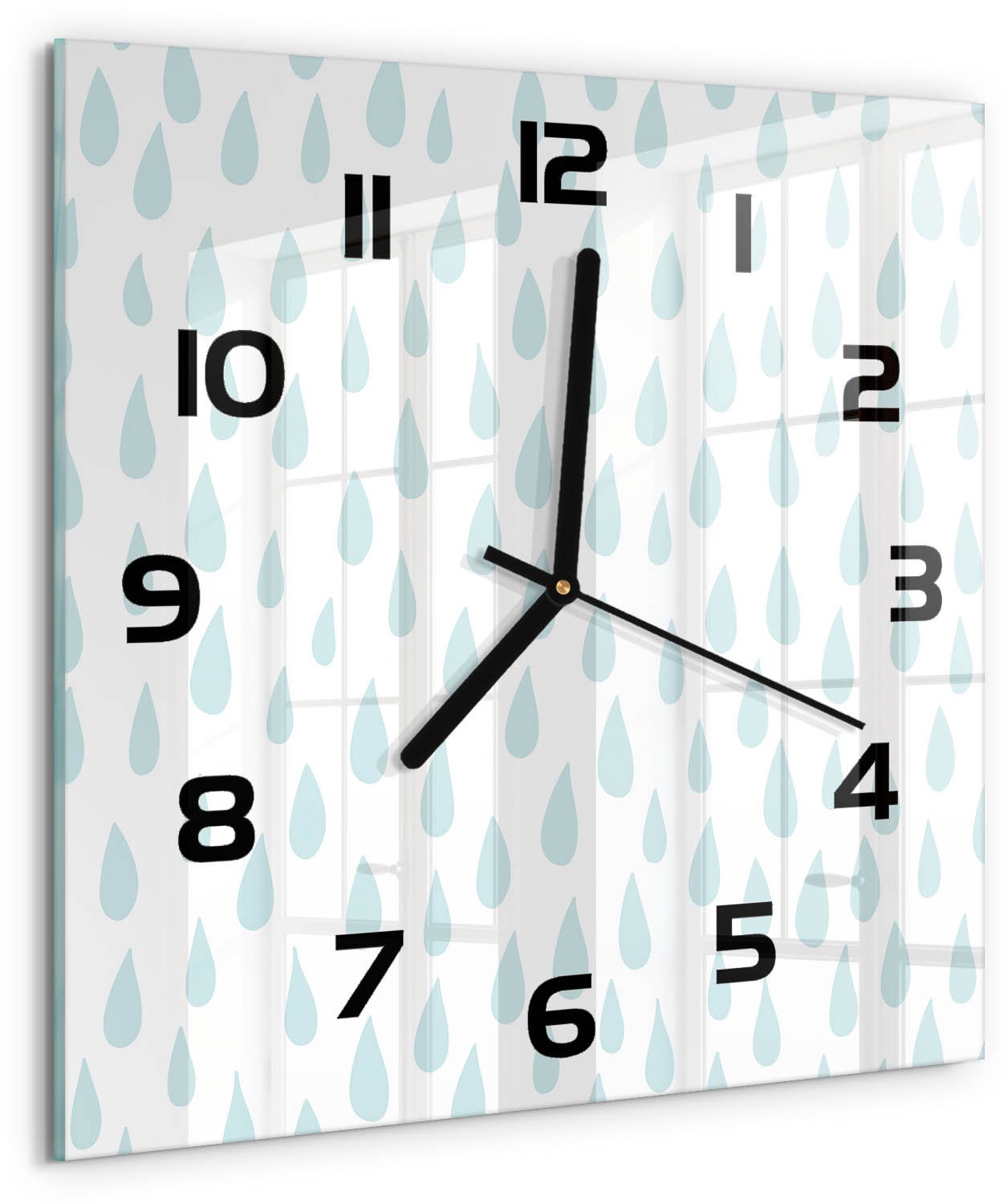 TULUP Wandklok - Druppel Glazen Klok Met Print - 30x30 cm - Blauw Wandklok Glas Met Motief - Zwarte handen - Vierkante Klok - Wandklok Glas Decoratie - Gekleurde Glazen Klok