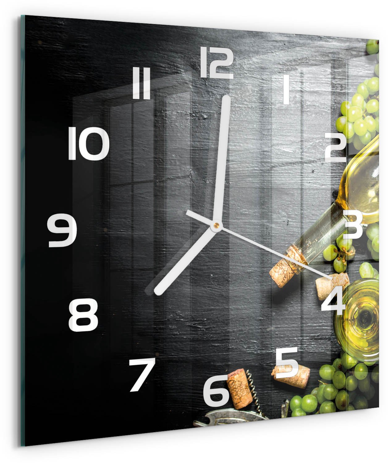 Tulup Wandklok - Witte wijn en fruit Klok Glas Met Opdruk - 30x30 cm - Groente Moderne Wandklok Glas - Witte handen - Vierkante Klok - Decoratieve Glazen Klok - Glazen Wandklok Design