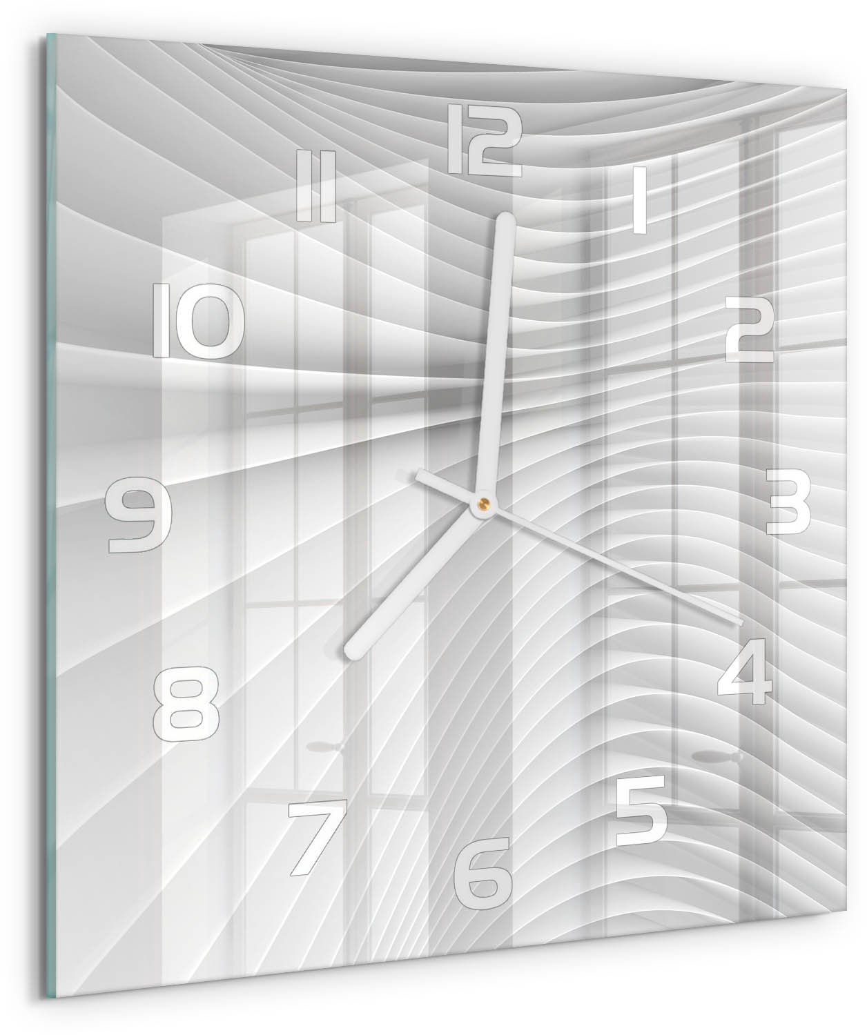 TULUP Wandklok - Lijnen van abstractie Wandklok Glas Decoratie - 30x30 cm - Wit Gekleurde Glazen Klok - Witte handen - Vierkante Klok - Klok Glas Met Opdruk - Moderne Wandklok Glas