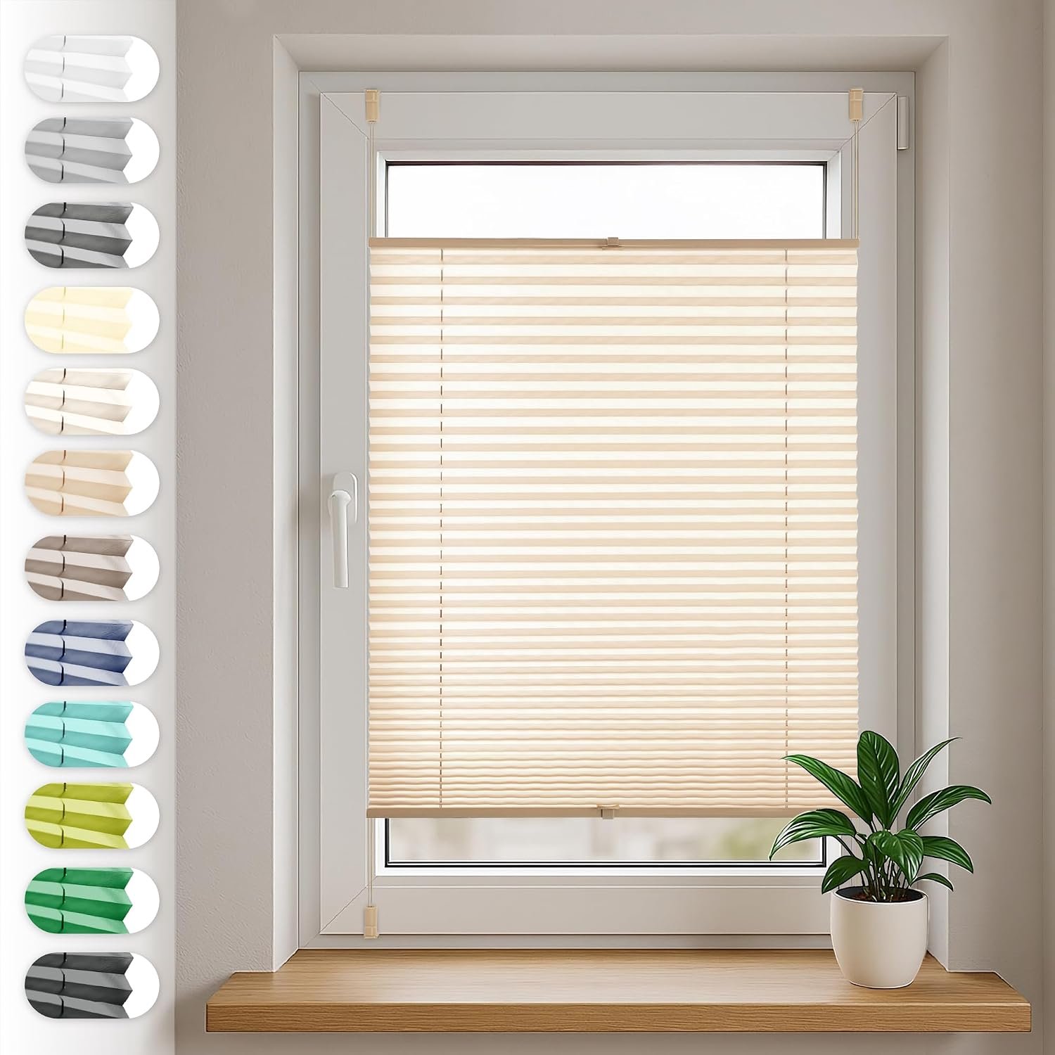 Plisségordijn 70x220 cm - Beige - Zonder boren - Eenvoudige montage - m-winkel