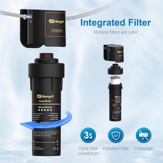Waterfilter Systeem Onder De Wasbak - Tankloos - 12000 Liter Capaciteit - Polypropyleen - Zwart - Voor Keuken En Badkamer — afbeelding 3