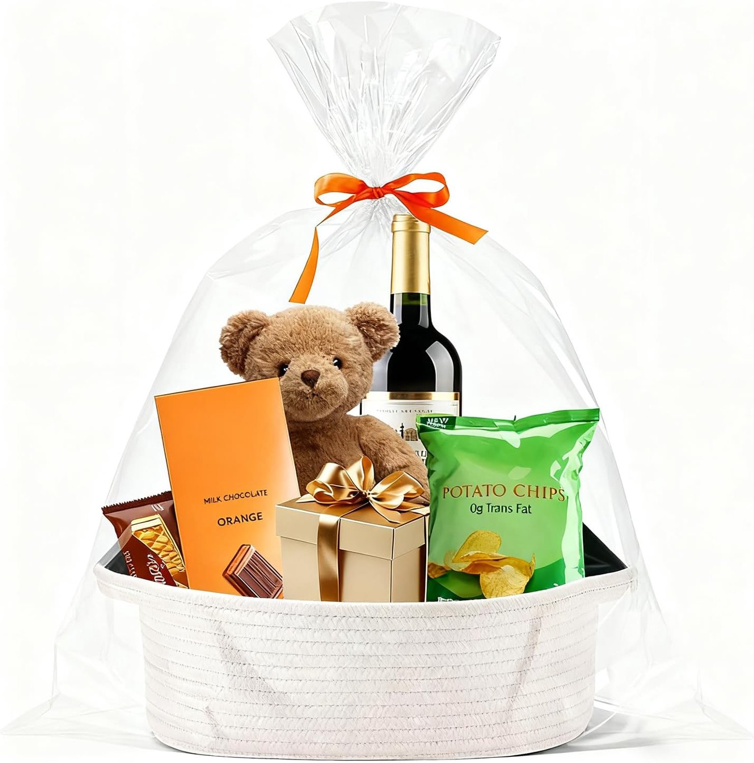 Lege geschenkmand - 3 cadeauzakjes - gevlochten rieten mand wit - perfect voor verjaardag - m-winkel