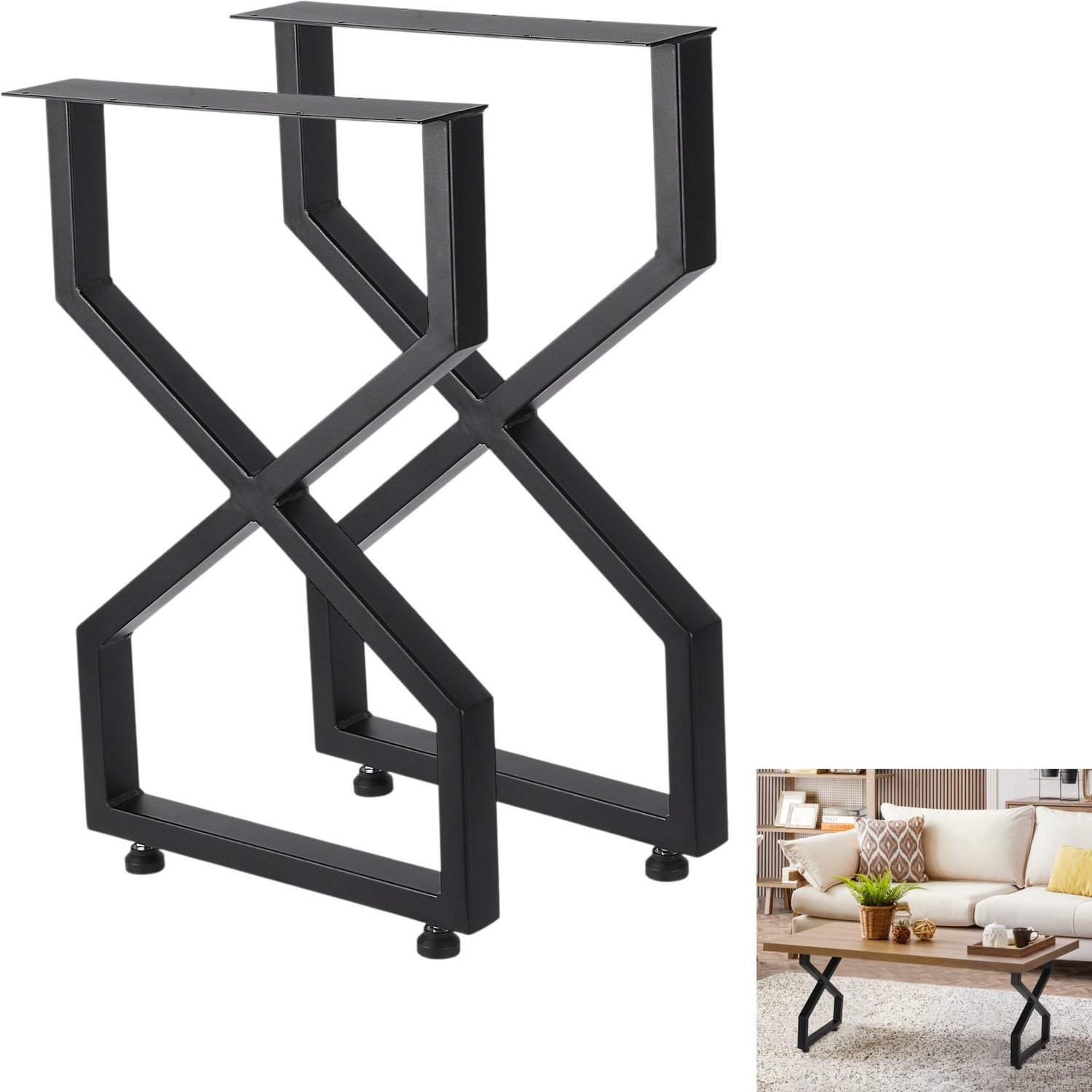 Danky Set van 2 – Stalen tafelpoten – Inclusief schroeven en beschermdoppen – Vorkontwerp – Draagvermogen tot 725 kg – Zwart – 71 × 45 cm