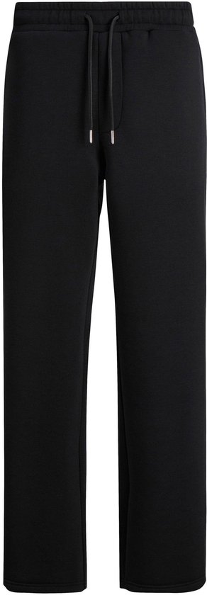 Zwarte joggingbroek met elastische tailleband, trekkoord en rechte pijpen.