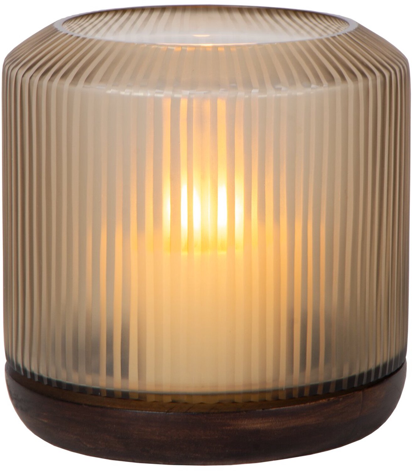 Atmooz Sablon kaarsenhouder L – Ø20 × H21 cm – donker houten voet met helder glas – warme hurricane – decoratieve kaarshouder voor woonkamer – luxe woonaccessoire – sfeervolle lantaarn in tijdloos hout en glas