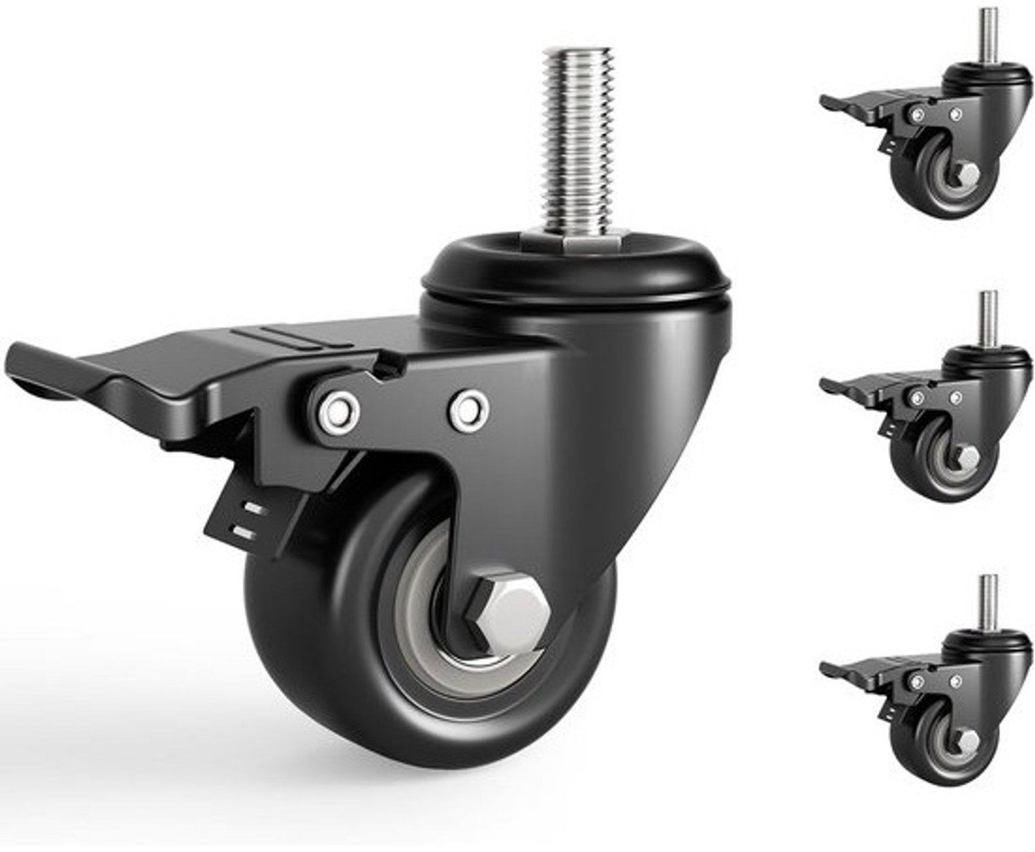 Zwenkwielen 50 mm voor meubels - Set van 4 zware meubelwielen met rem - Voor binnen en buiten