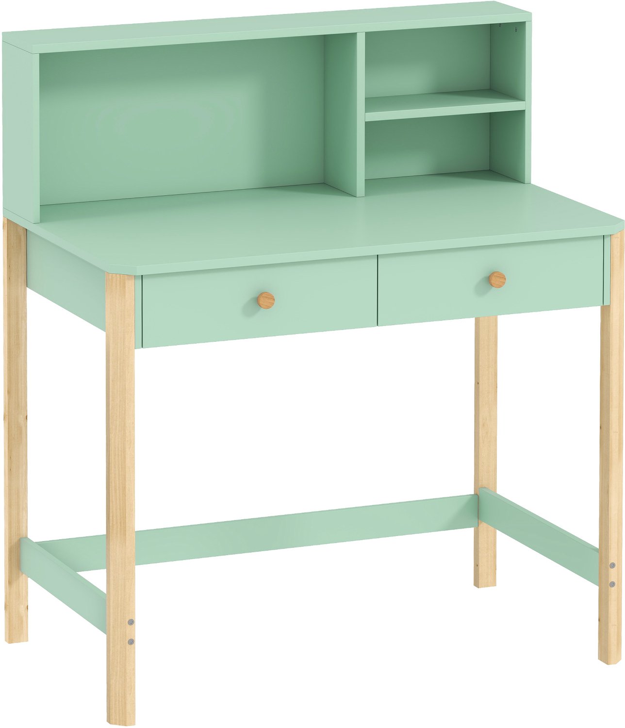 Playon Kinderschreibtisch - Met opzetstuk, 2 lades en 3 opbergvakken - 90 x 52 x 105 cm - Groen/Natuur