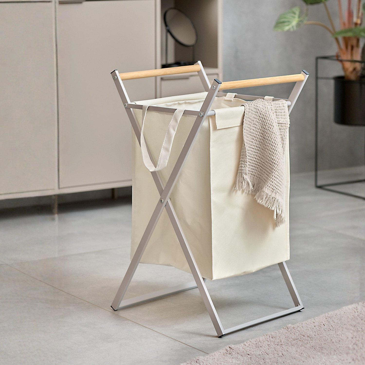Uitschuifbare wasmand ZELLER, 36 x 40 x 67 cm - beige