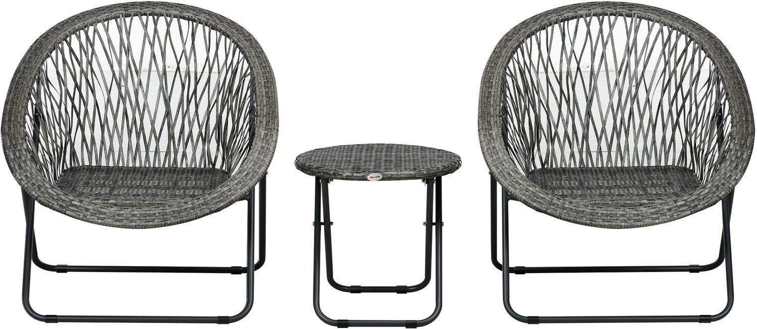 Sunona 3-delige tuinset - Inklapbaar - Met tafel en twee stoelen - Stalen frame - Ø46 x 43 cm en 76 x 77 x 78 cm - Grijs