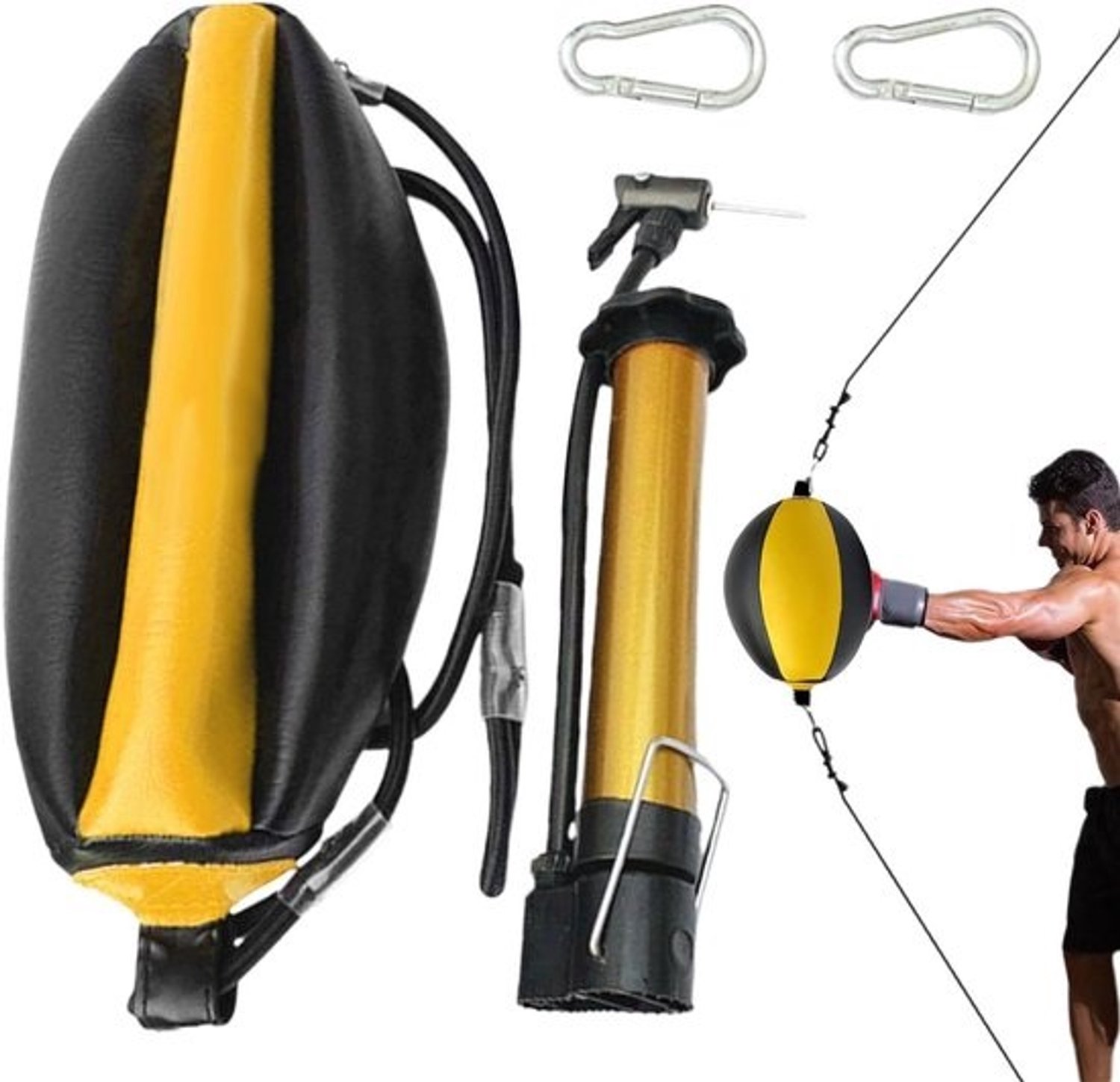 Dubbele Eind Bokszakbal - Trainingsbal voor Boksen - Reactietraining - Dubbel Elastisch Ontwerp - 40x20 cm - Geel