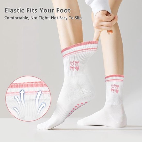 Yoga Sokken - Antislip Sokken - 3 paar - Pilates Grip sokken - voor dames - Met Leuke Patronen - Sneakersokken - voor ballet, pilates, ziekenhuis, thuis - eenheidsmaat — afbeelding 2