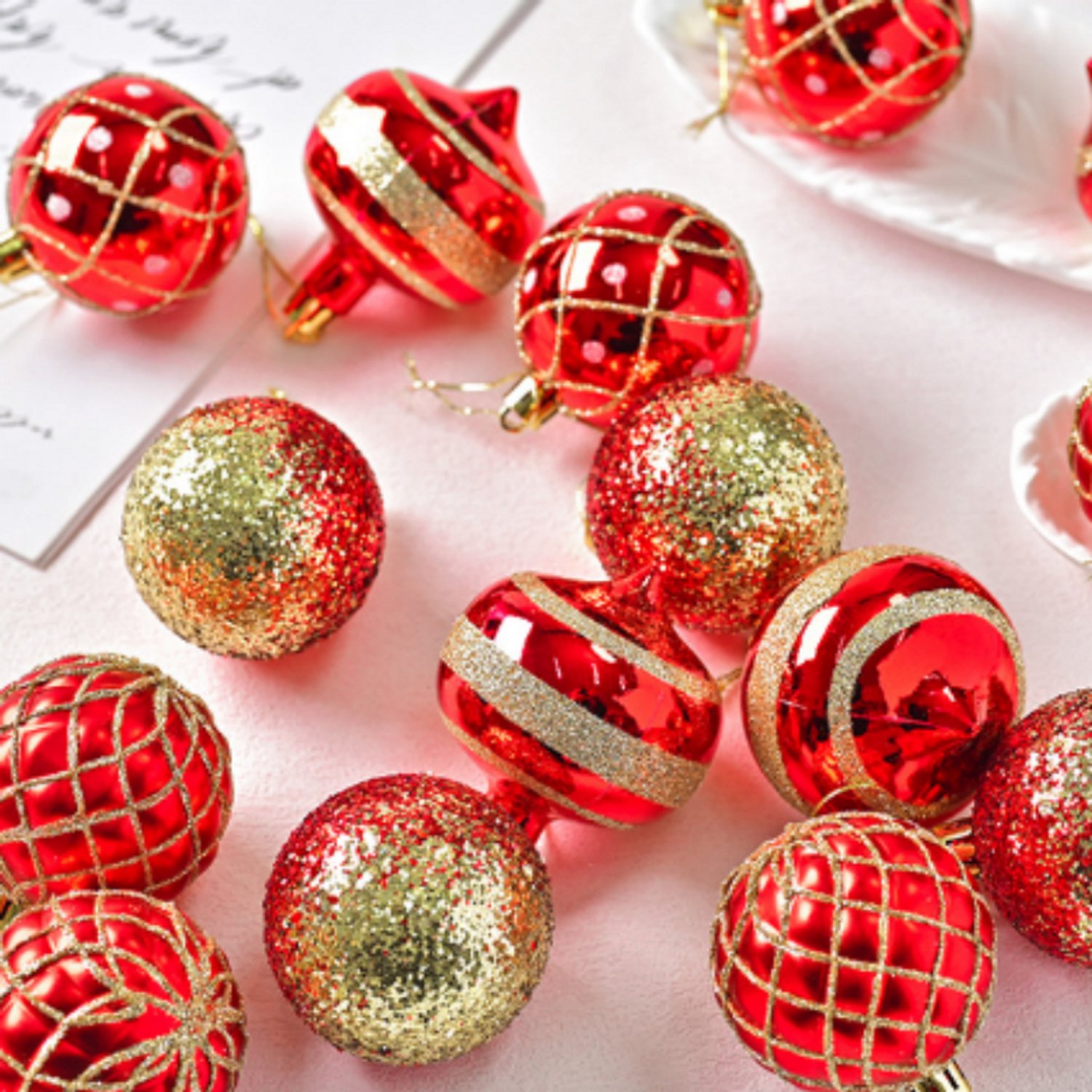 Kerstballen Set 16 Stuks, 6 cm, Rode Kerstboomdecoratie met Verschillende Patronen, Hangende Kerstversiering voor Boom, Krans en Slinger – foto 3
