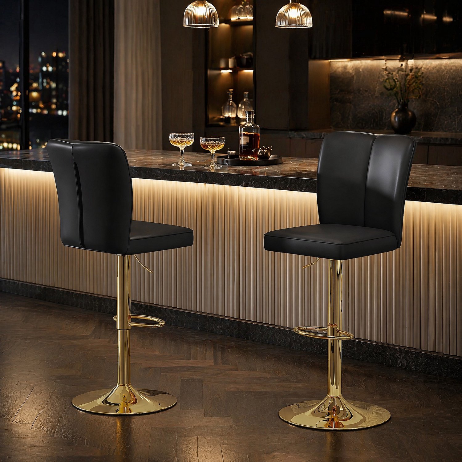 CHICFURN Barkruk - Set van 2 - Hoogteverstelbaar - Draaibaar - Zwart goud