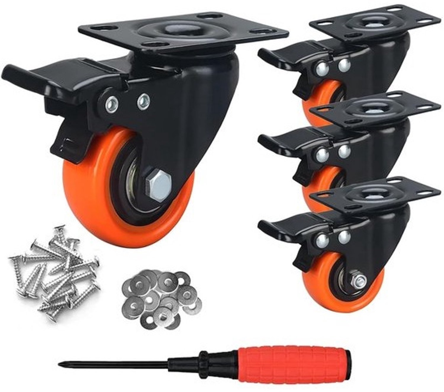 Draaibare wielen met rem - Industriële trolleywielen - Meubels verplaatsen - Versterkt staal - 50 mm - Zwart