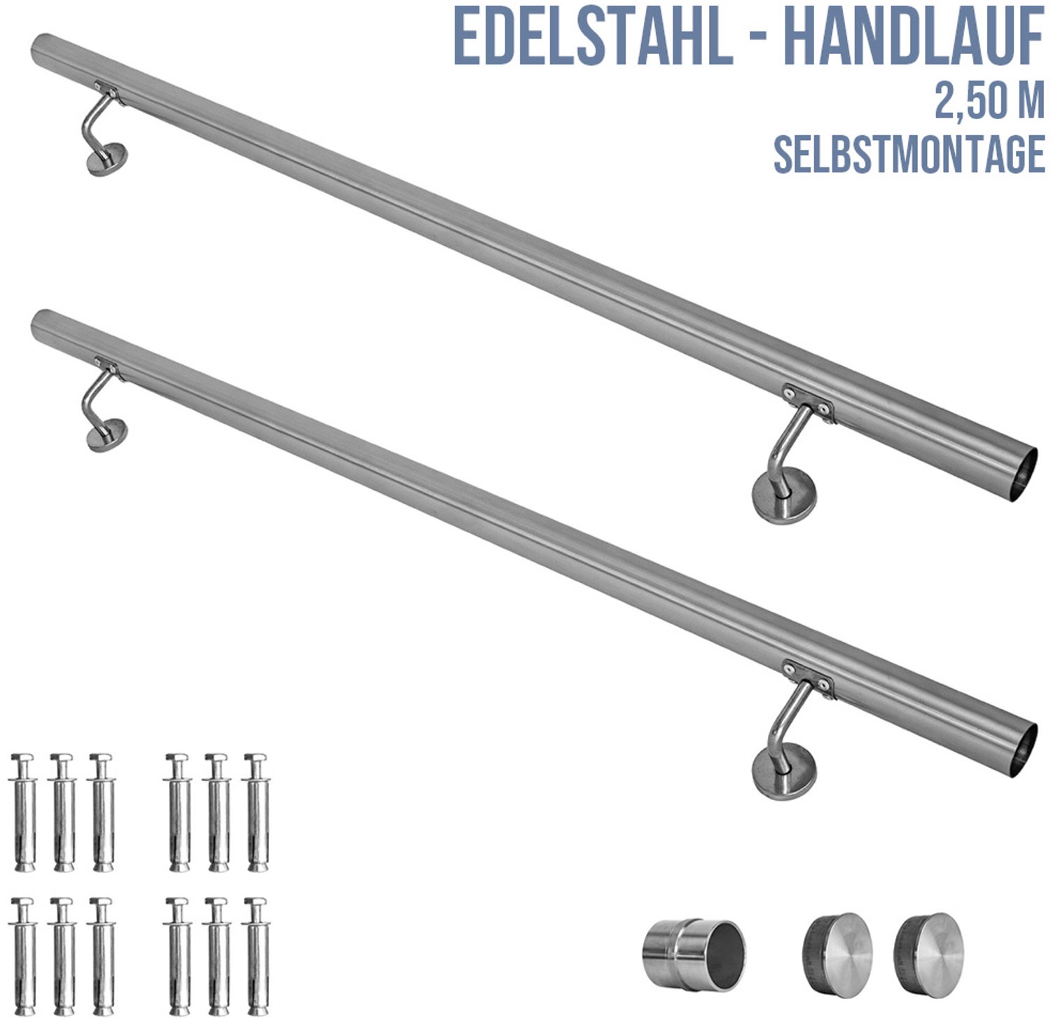 V2Aox RVS leuning / trapleuning, diameter: 4,2 cm, roest- en weerbestendig, inclusief bevestigingsmateriaal en steunen