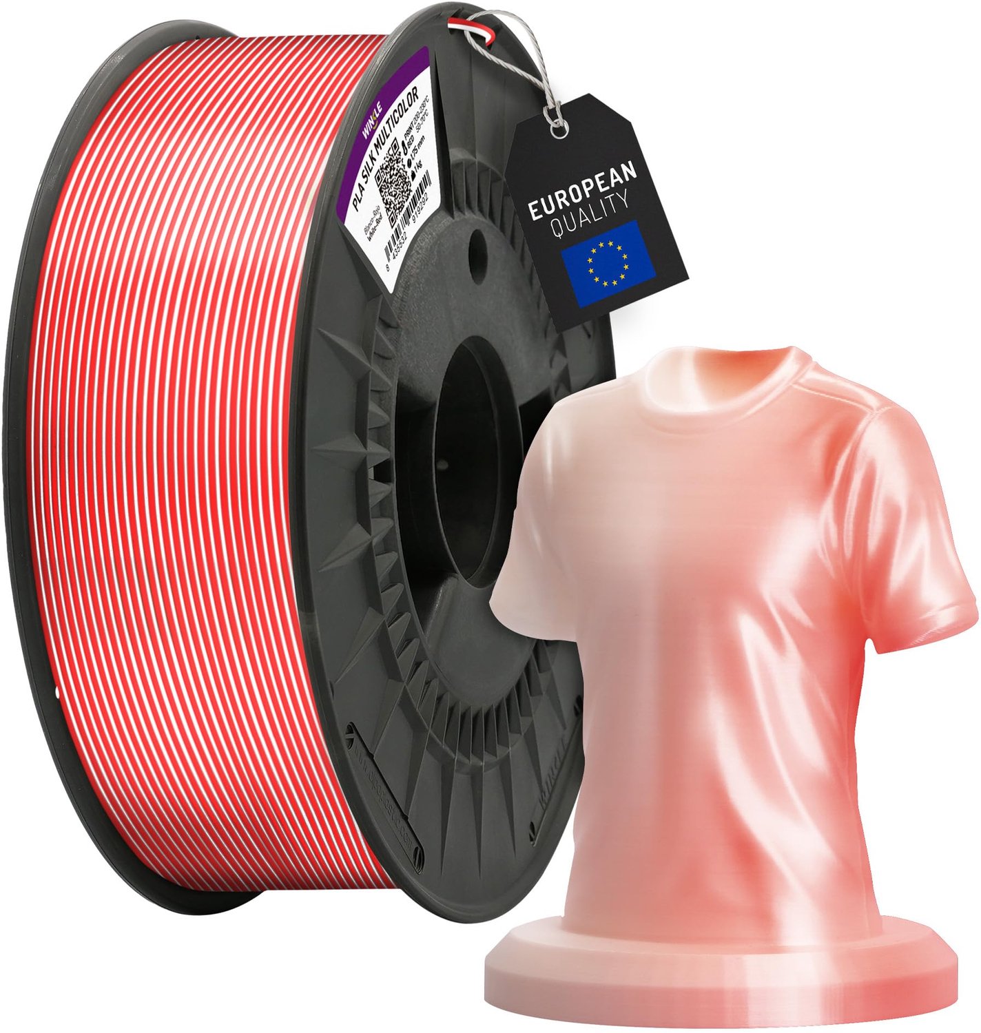 Winkle PLA Silk 3D Filament - Filament voor 3D printer - Hoge Nauwkeurigheid - Wit/Rood - Ø 1,75 mm - 1 kg