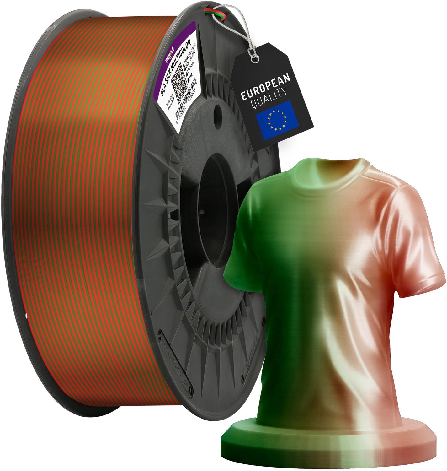Winkle PLA Silk 3D Filament - Filament voor 3D printer - Hoge Nauwkeurigheid - Rood/Groen - Ø 1,75 mm - 1 kg
