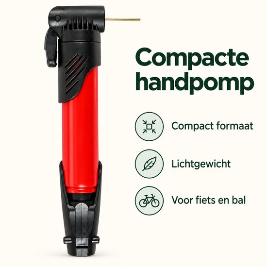 Compacte Fietspomp en Ballenpomp - Handpomp voor Fiets, Bal en Luchtbed - Rood / Zwart — afbeelding 4